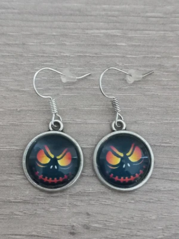 Boucles D'Oreilles Cabochon "Citrouille Effrayante"